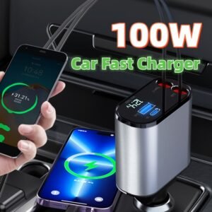 PulseTech Retractable Car Charger – 100W Fast Charging Cable