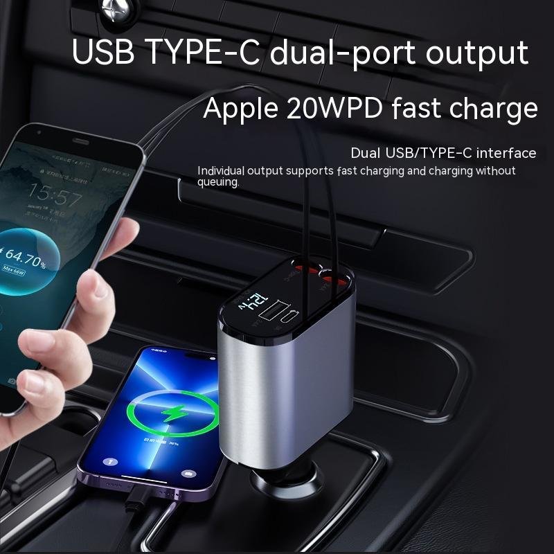 PulseTech Retractable Car Charger – 100W Fast Charging Cable - Image 2